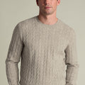Oatmeal Cable Merino Crew Neck Jumper
