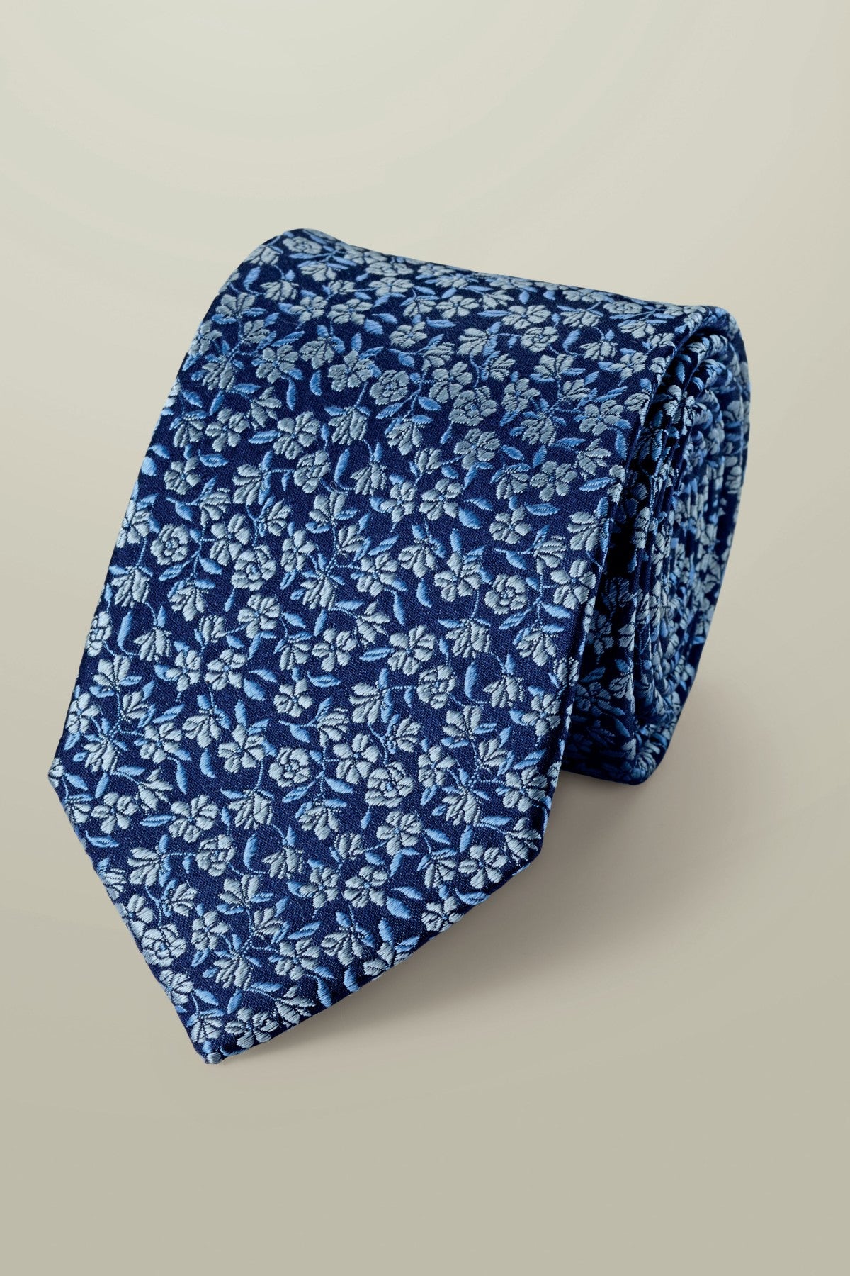 Navy And Ice Blue Silk Floral Tie