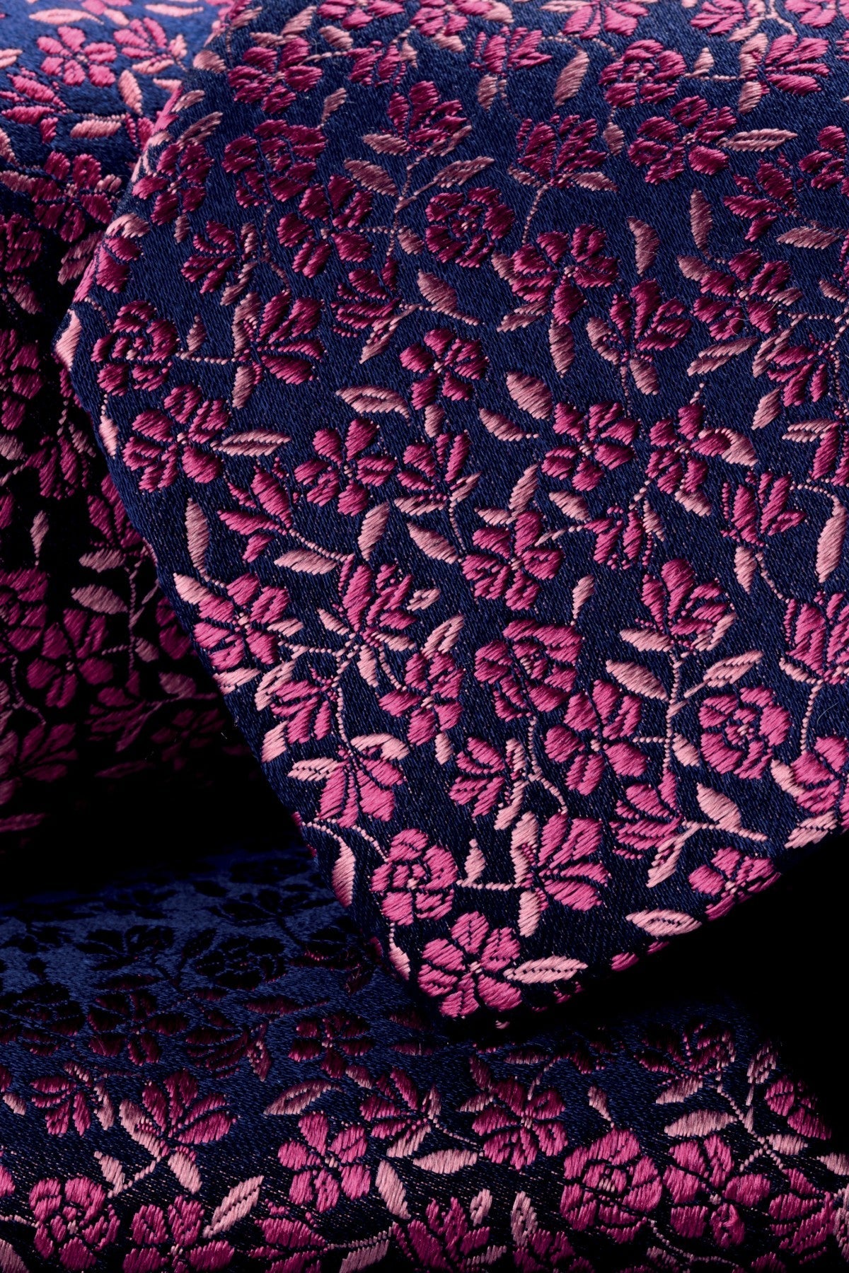 Navy And Bright Pink Silk Floral Tie