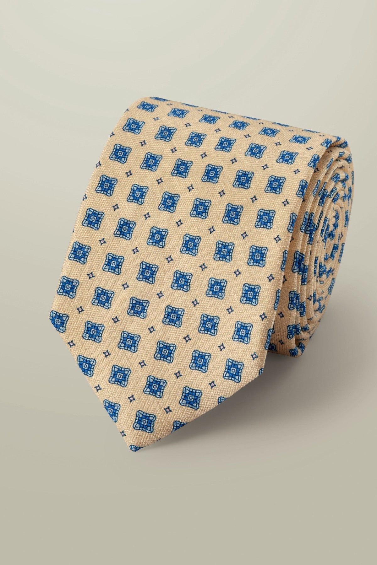 Lemon And Blue Linen Silk Geo Tie