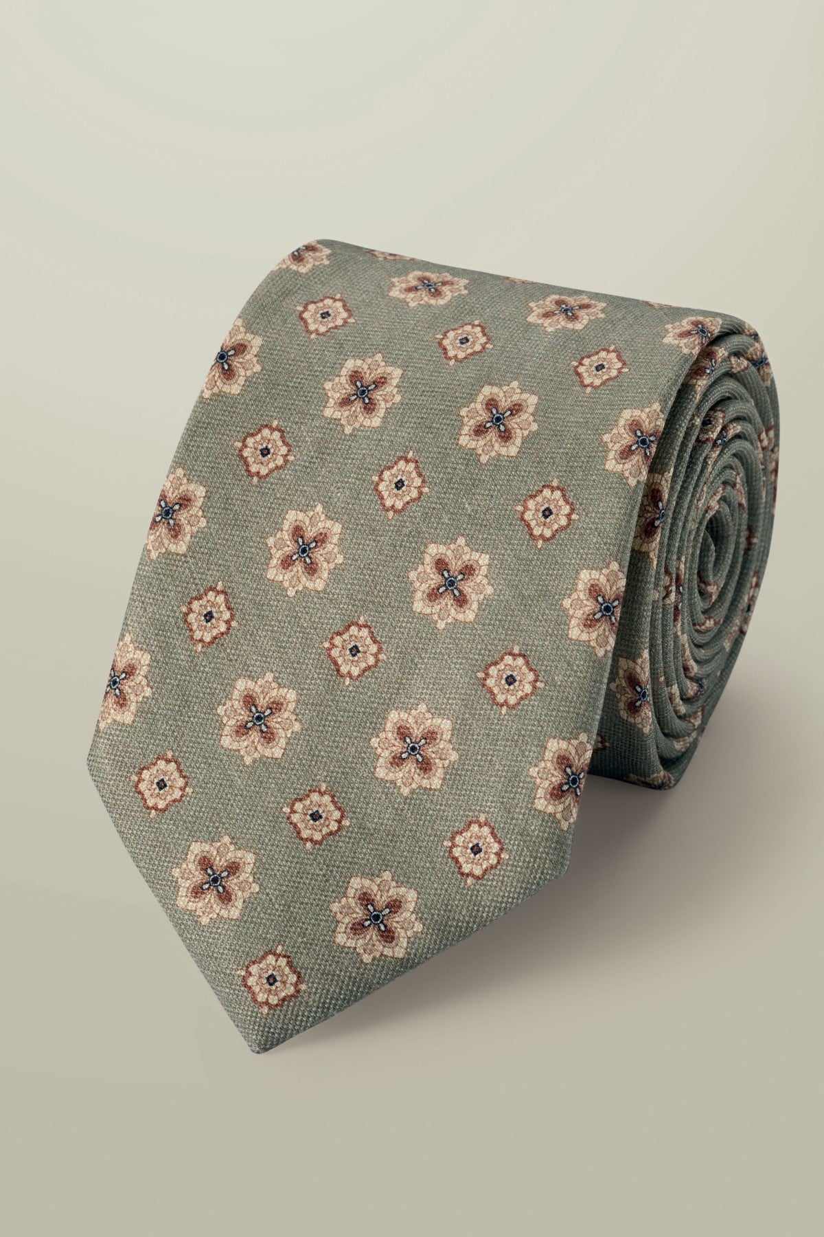 Mid Green Linen Silk Geo Tie