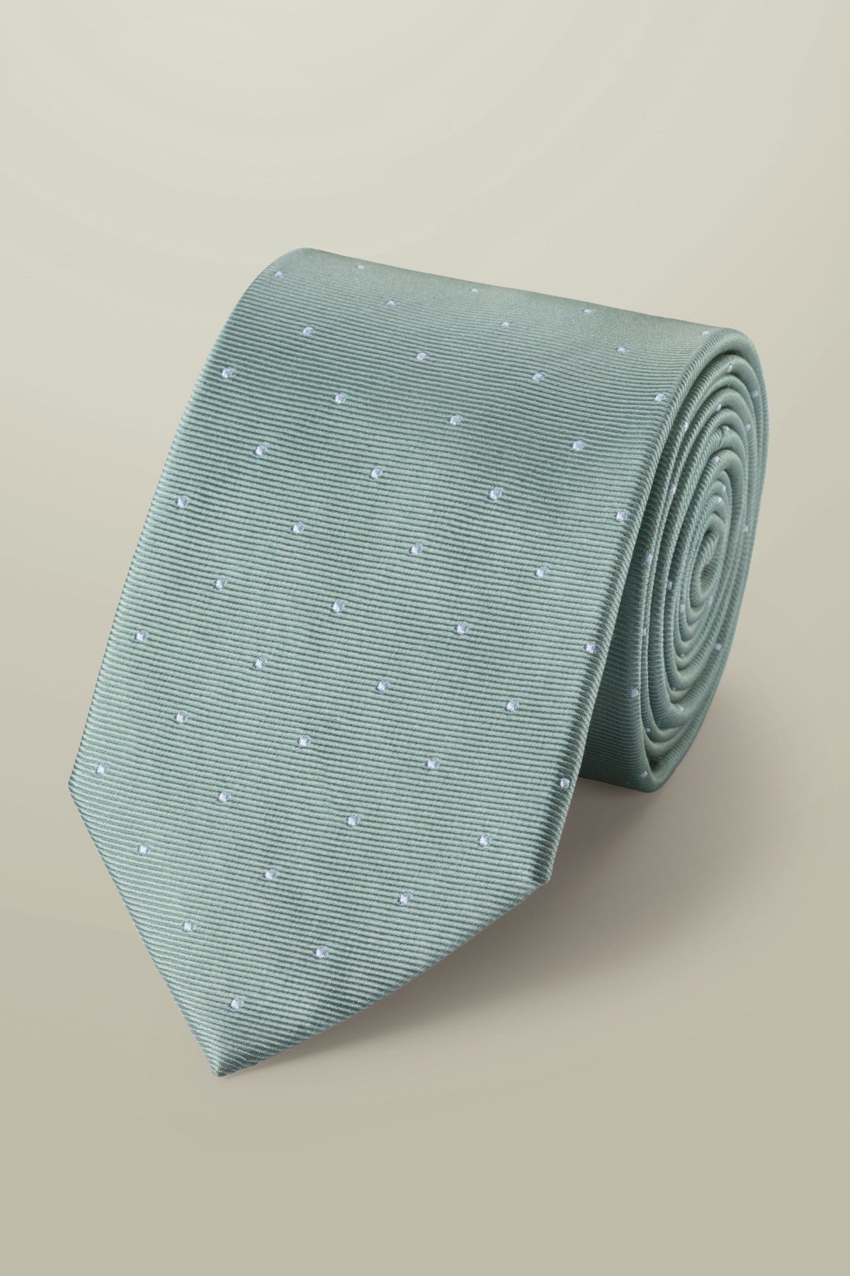 Pale Teal Green Spot Silk Tie