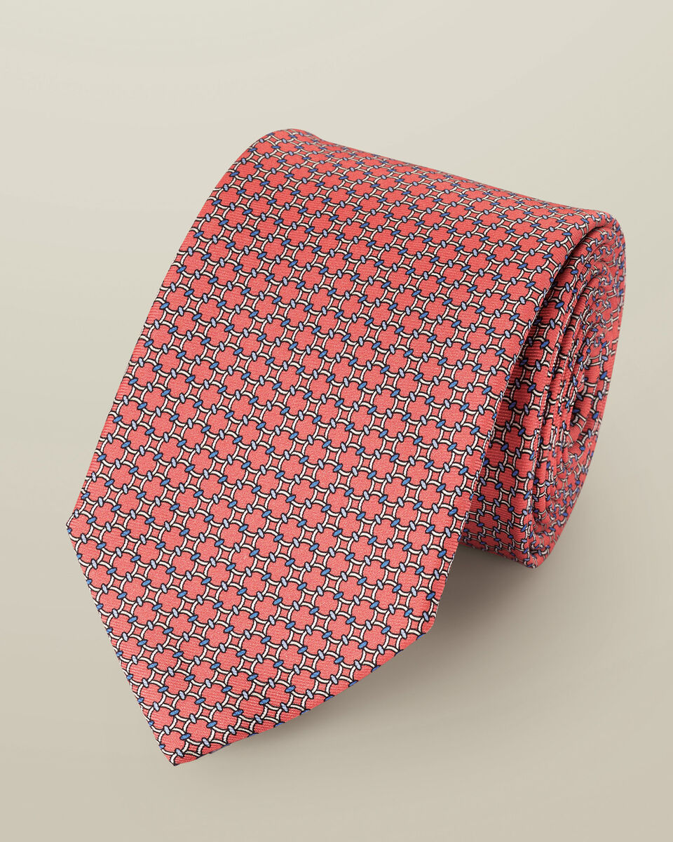Coral Pink Silk Printed Tie