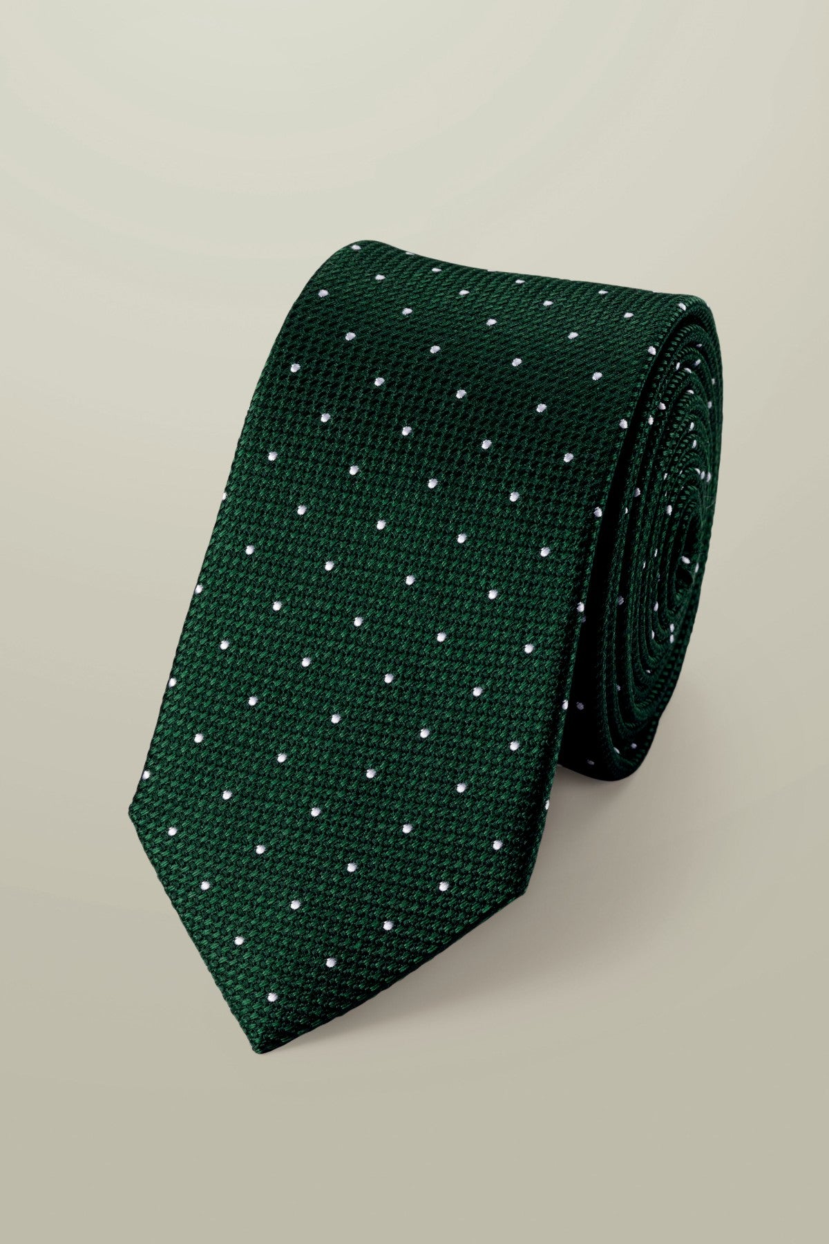 Dark Green And Silver Grey Spot Silk Slim Tie