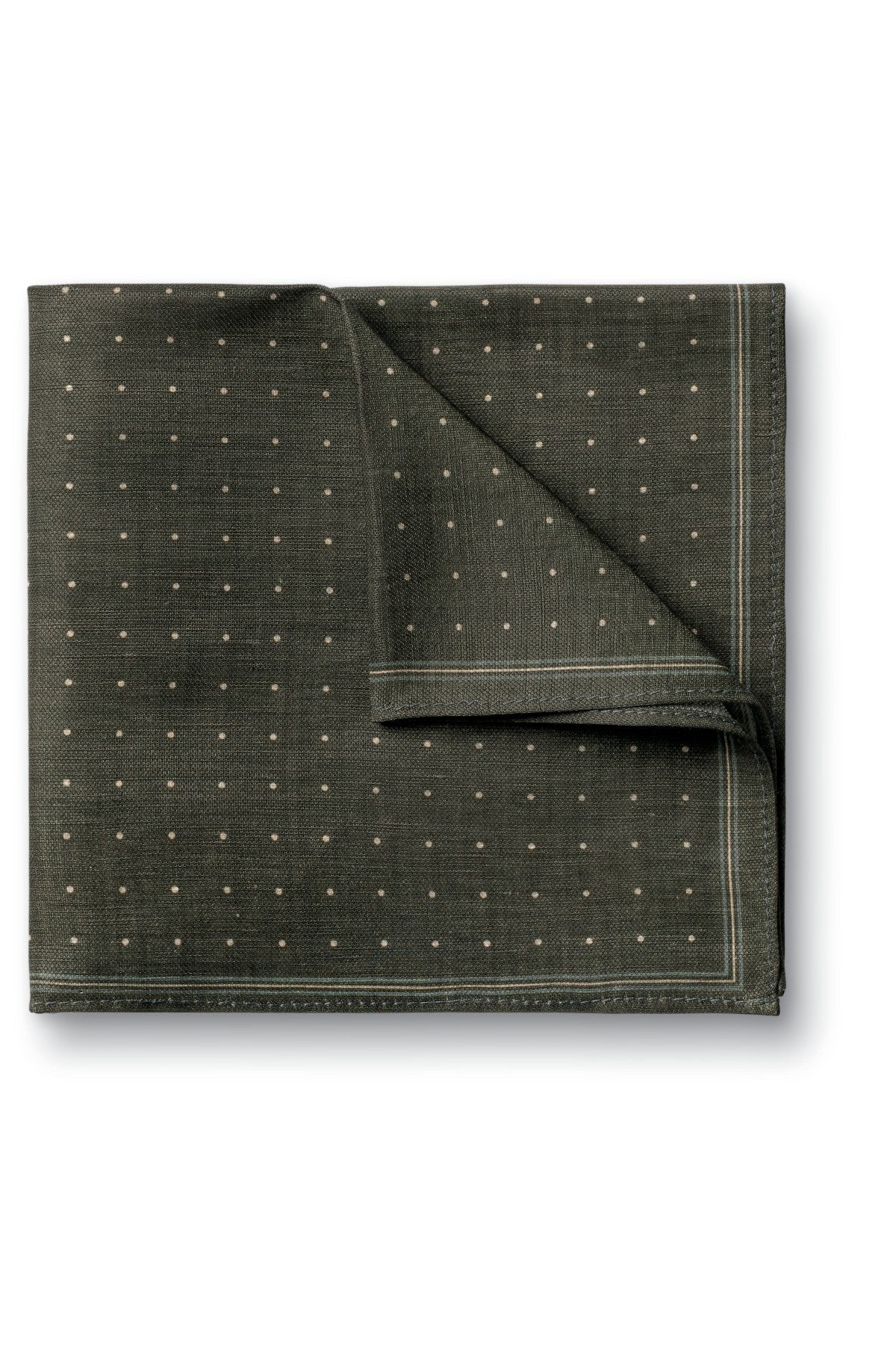Olive Green Linen Silk Spot Pocket Square