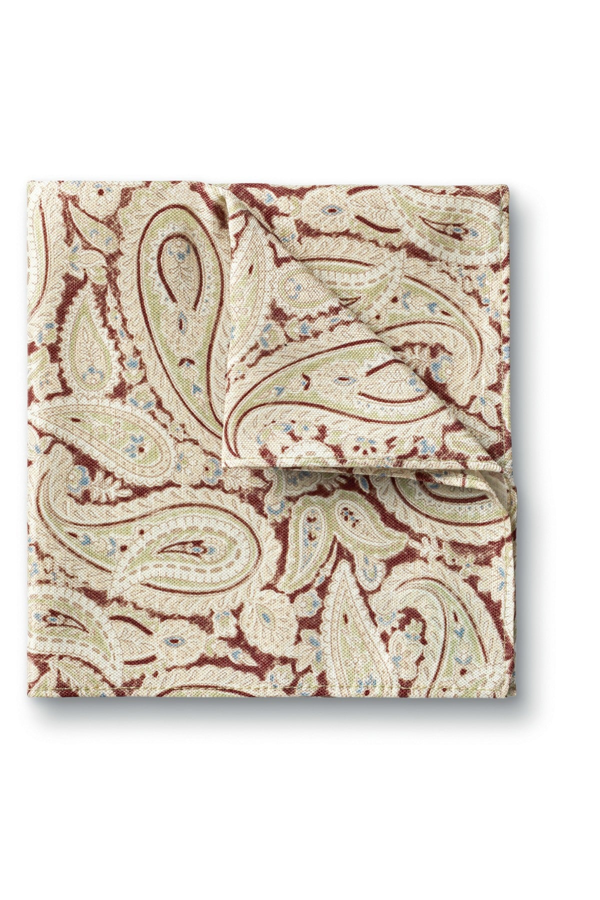 Stone And Brown Linen Silk Paisley Pocket Square