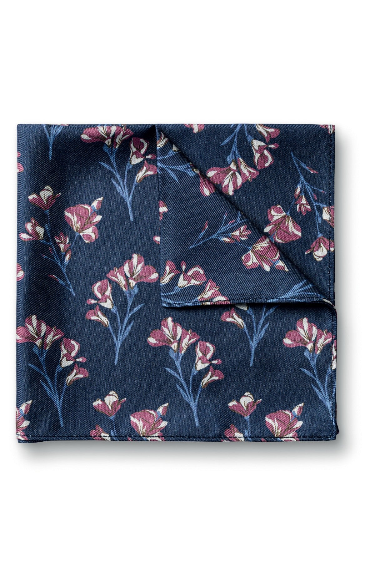 Navy And Maroon Silk Floral Pocket Square