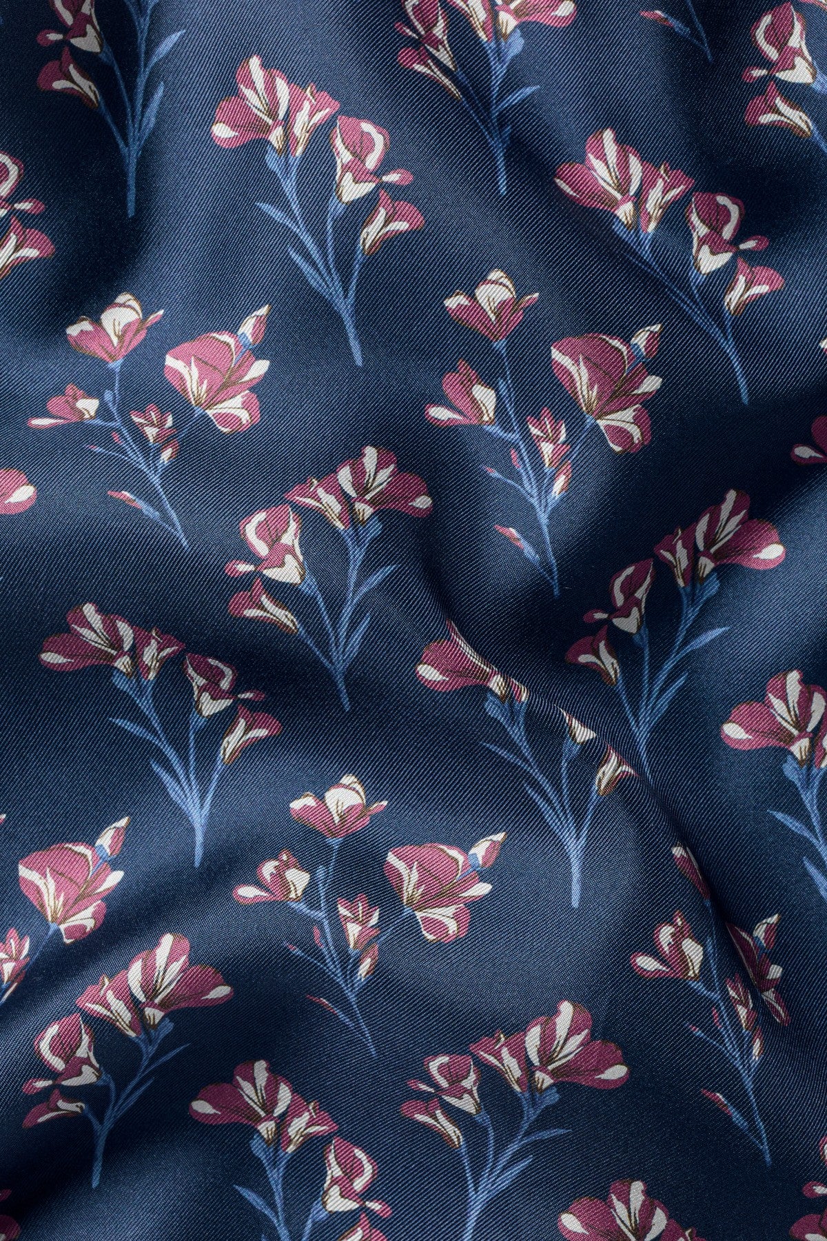 Navy And Maroon Silk Floral Pocket Square