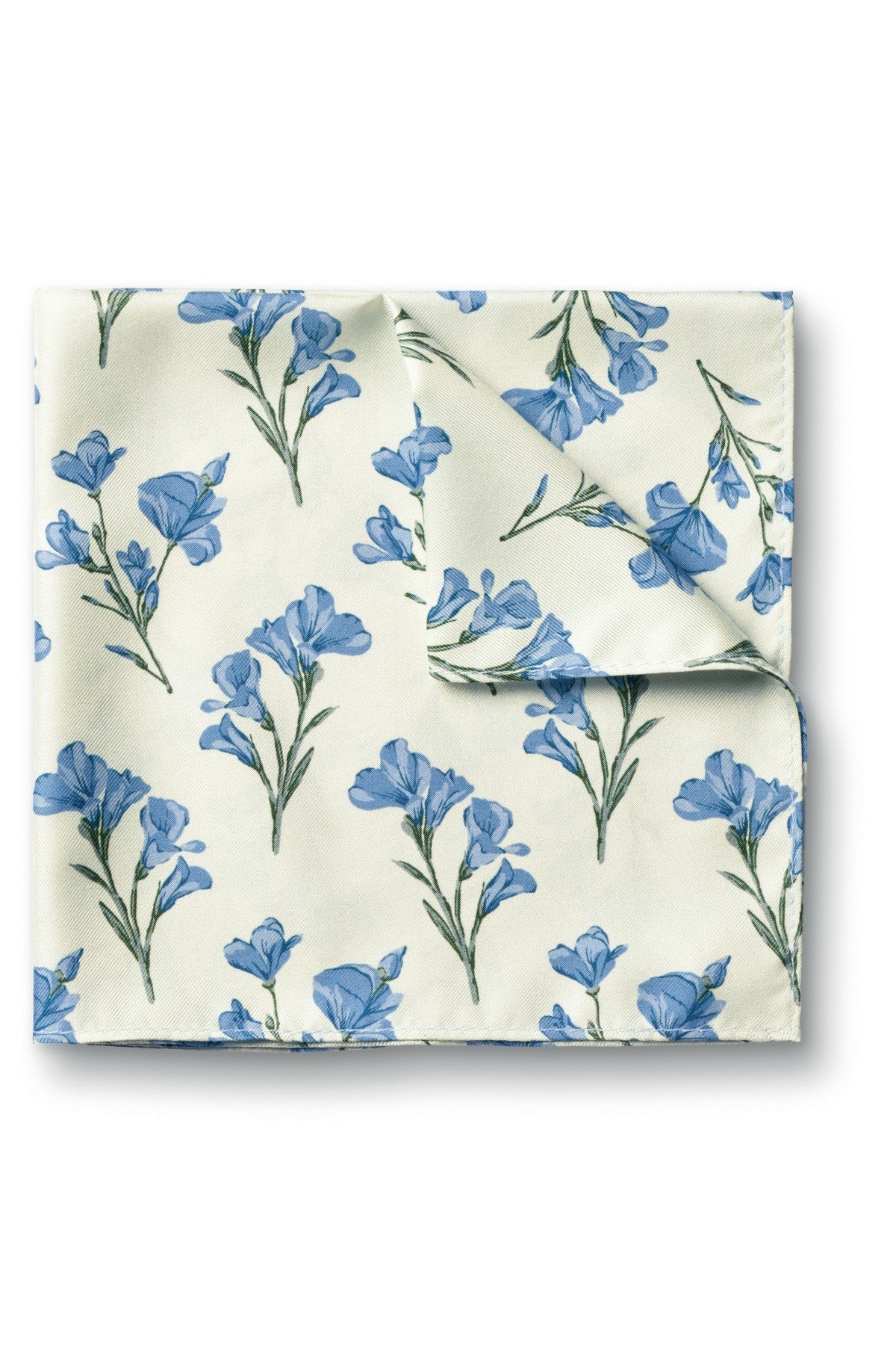 Ivory And Light Blue Silk Floral Pocket Square