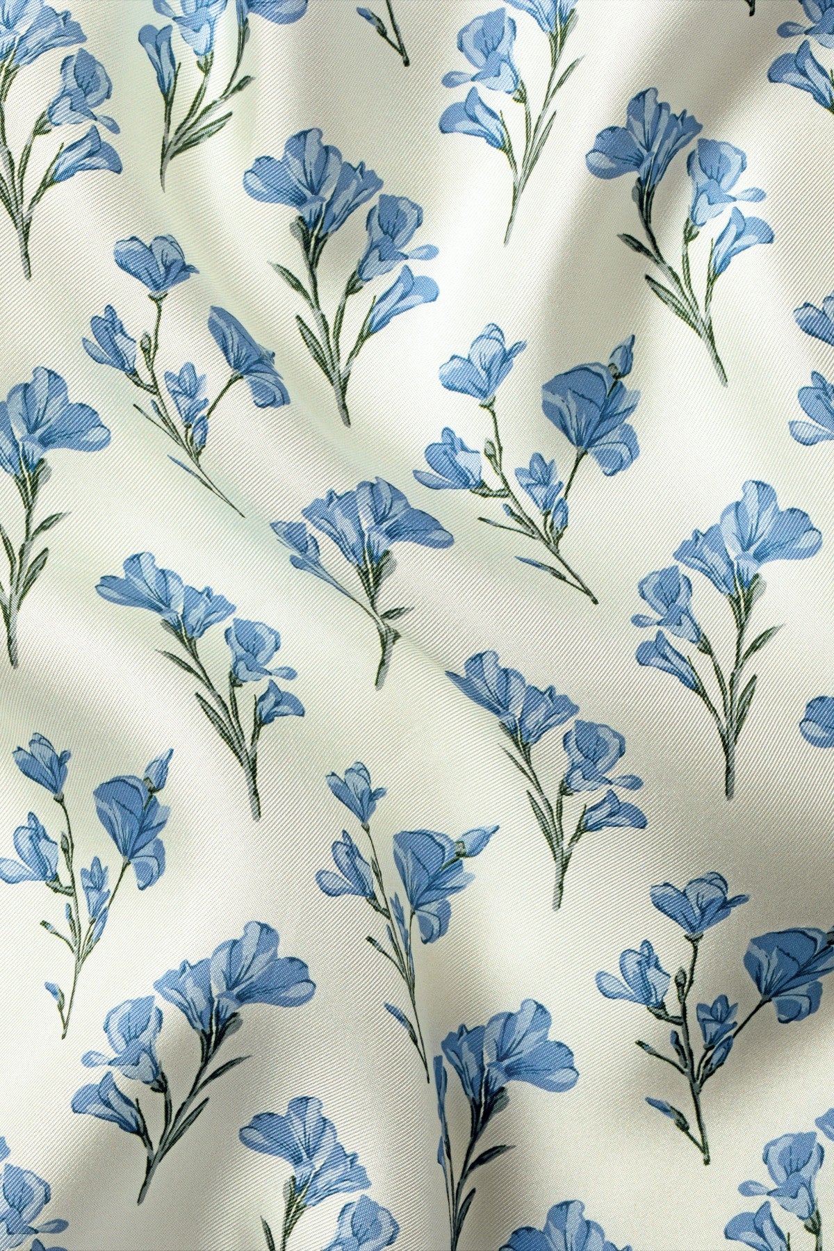 Ivory And Light Blue Silk Floral Pocket Square