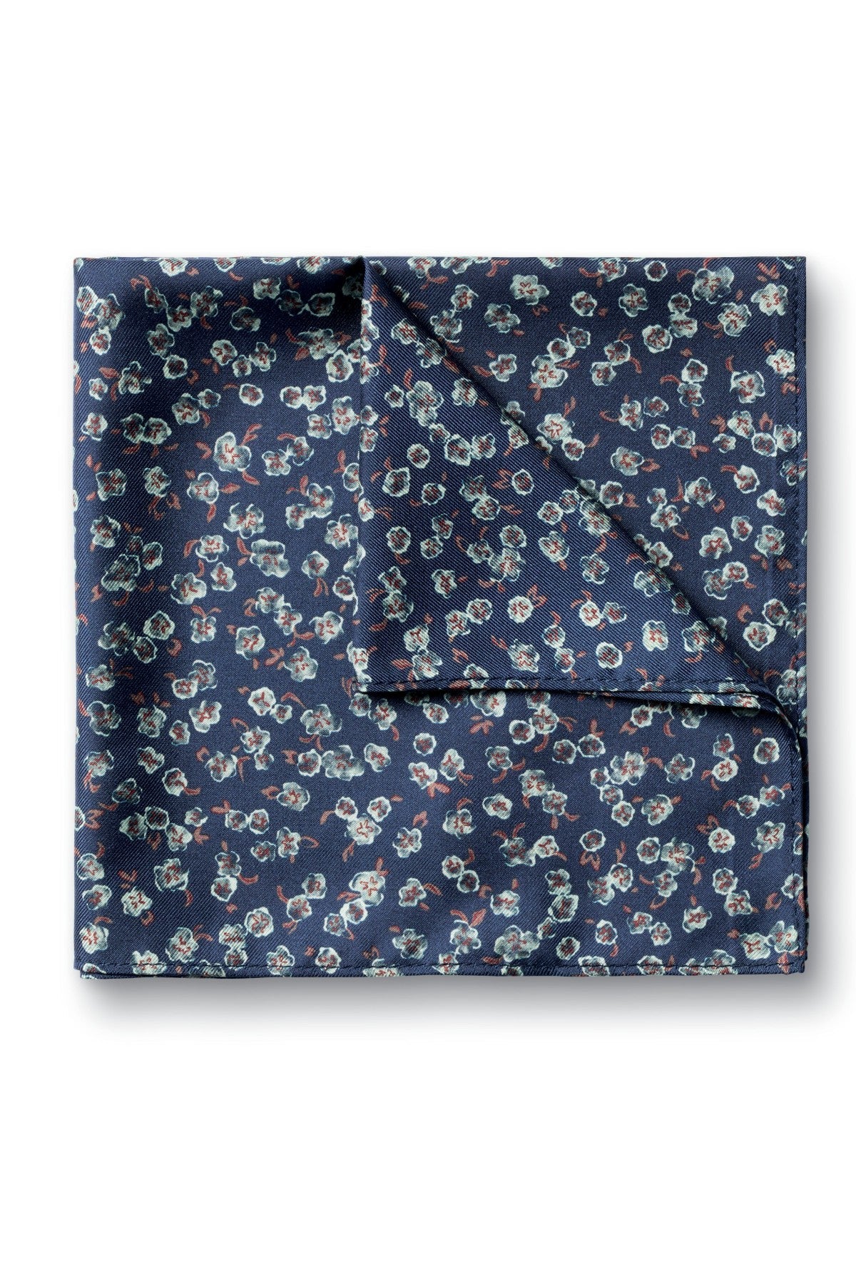 Navy Silk Floral Pocket Square