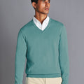 Aqua Green Pure Merino V Neck Jumper
