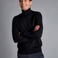 Black Pure Merino Roll Neck Jumper