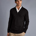 Black Pure Merino Zip Neck Jumper