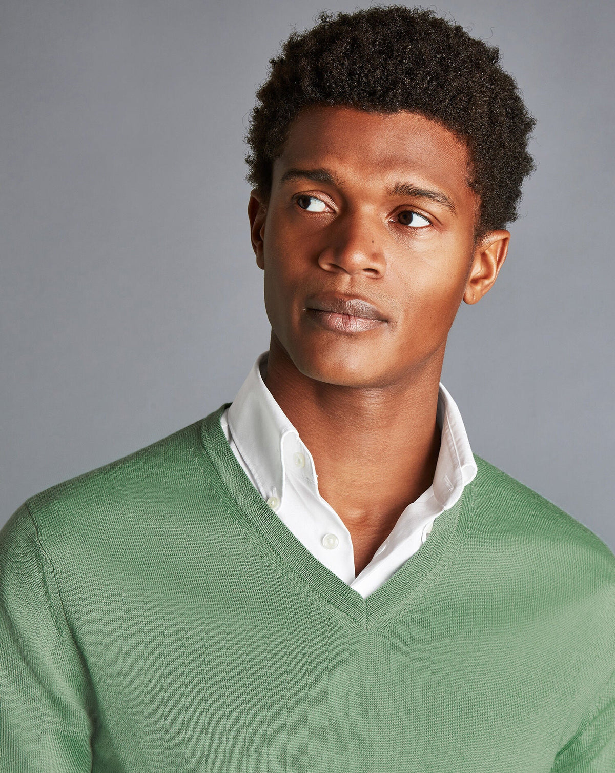 Green Pure Merino V Neck Jumper
