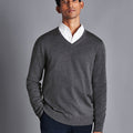 Grey Pure Merino V Neck Jumper