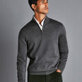 Grey  Pure Merino Zip Neck Jumper