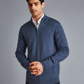 Indigo Blue Melange Pure Merino Zip Neck Jumper