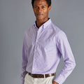 Lilac Purple Mini Gingham Slim Fit Non-Iron Stretch Poplin Shirt