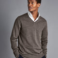 Mocha Pure Merino V Neck Jumper