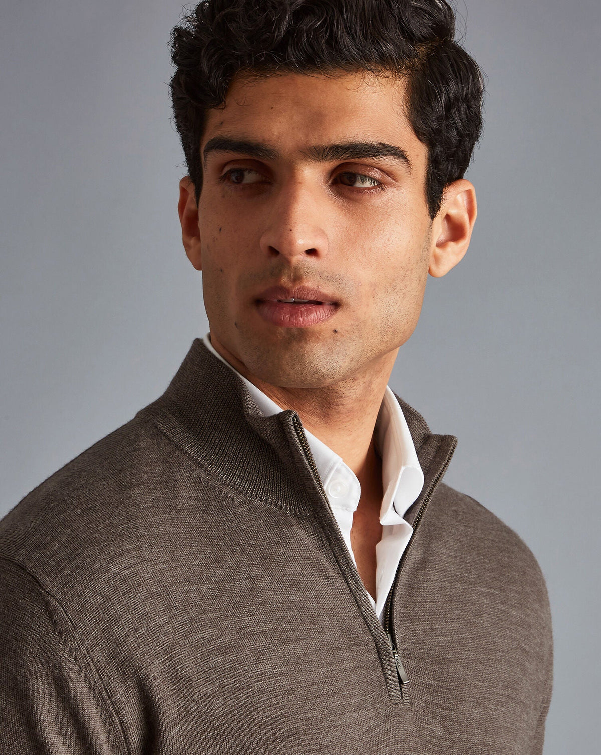 Mocha Pure Merino Zip Neck Jumper