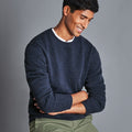 Navy Blue Chunky Merino Donegal Crew Neck Jumper