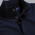 Navy Blue Merino/Cashmere Button Neck Jumper