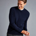 Navy Blue Merino/Cashmere Crew Neck Jumper