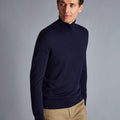 Navy Blue Pure Merino Roll Neck Jumper