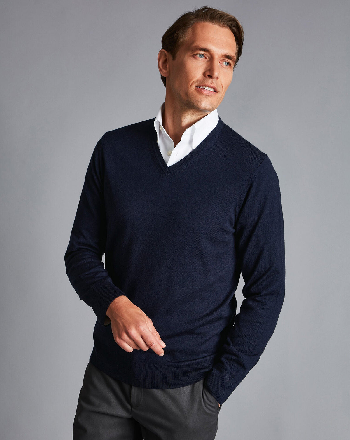 Navy Blue Pure Merino V Neck Jumper