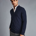 Navy Blue Pure Merino Zip Neck Jumper
