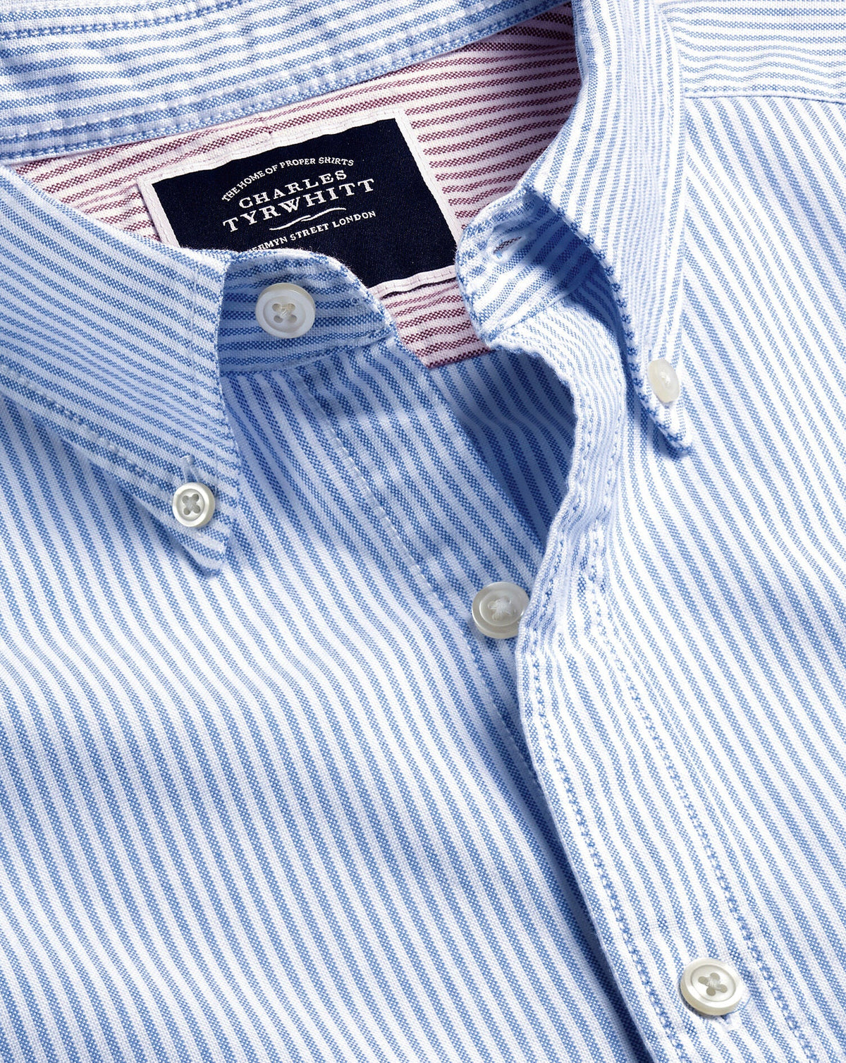 Ocean Blue Stripe Slim Fit Button-Down Washed Oxford Shirt