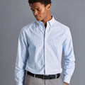 Ocean Blue Stripe Slim Fit Button-Down Washed Oxford Shirt