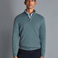 Pale Teal Green Merino/Cashmere Button Neck Jumper