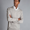 Silver Grey Pure Merino V Neck Jumper