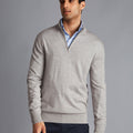 Silver Grey Pure Merino Zip Neck Jumper