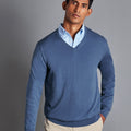 Steel Blue Pure Merino V Neck Jumper