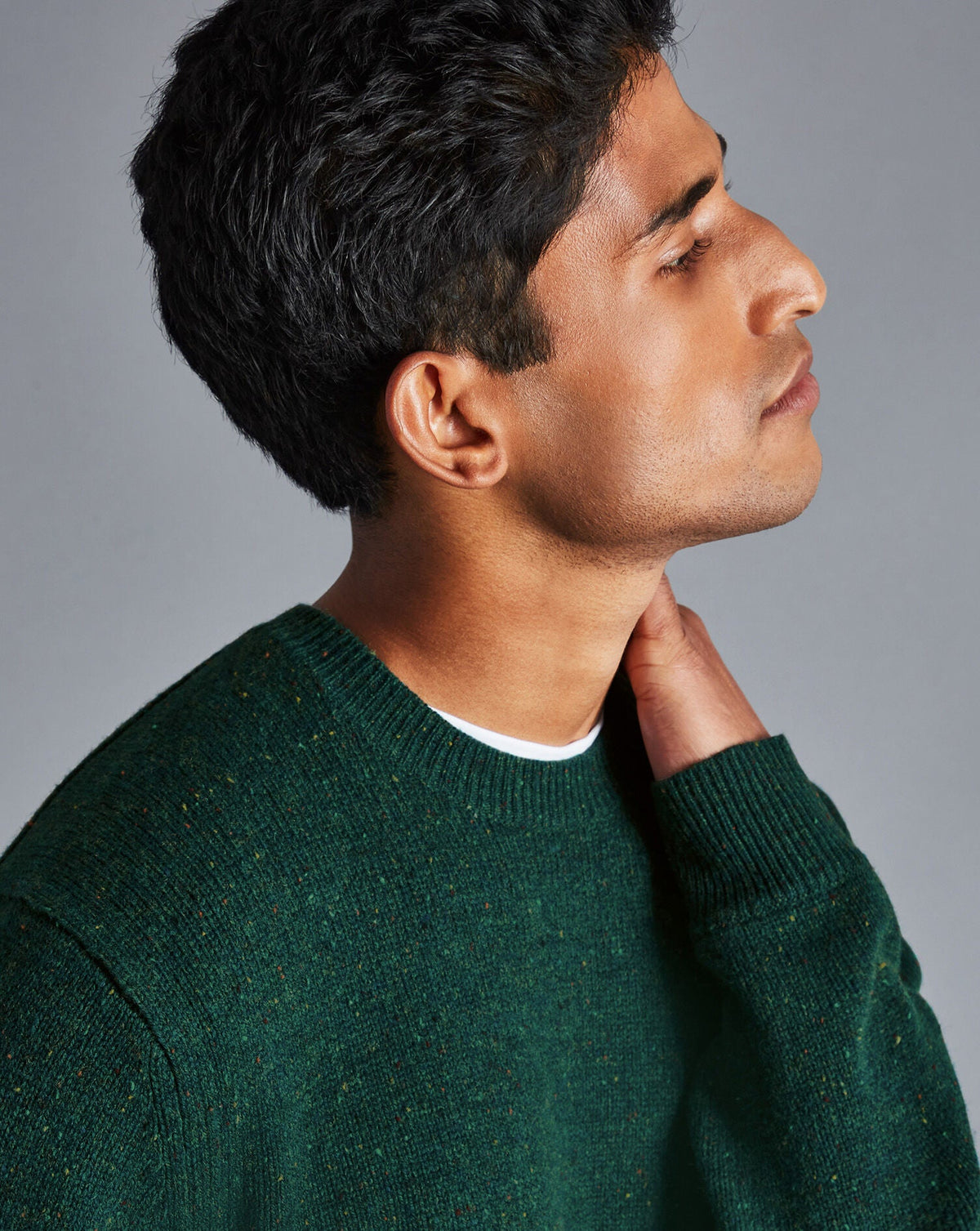 Teal Green Chunky Merino Donegal Crew Neck Jumper