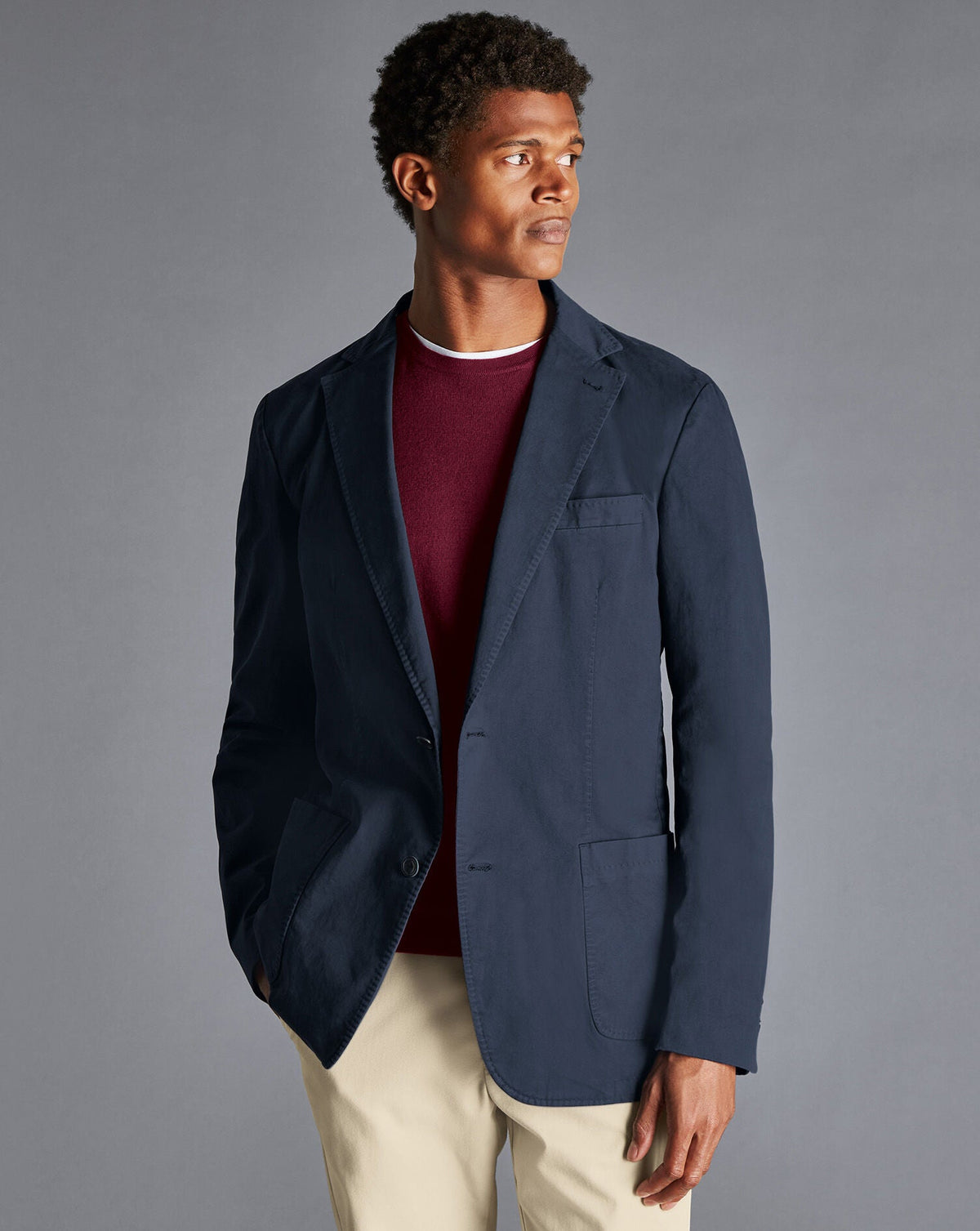 Ink Blue Slim Fit Cotton Stretch Jacket