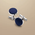 Navy Plain Round Silk Cufflink