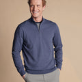 Heather Blue Combed Cotton Zip Neck Jumper