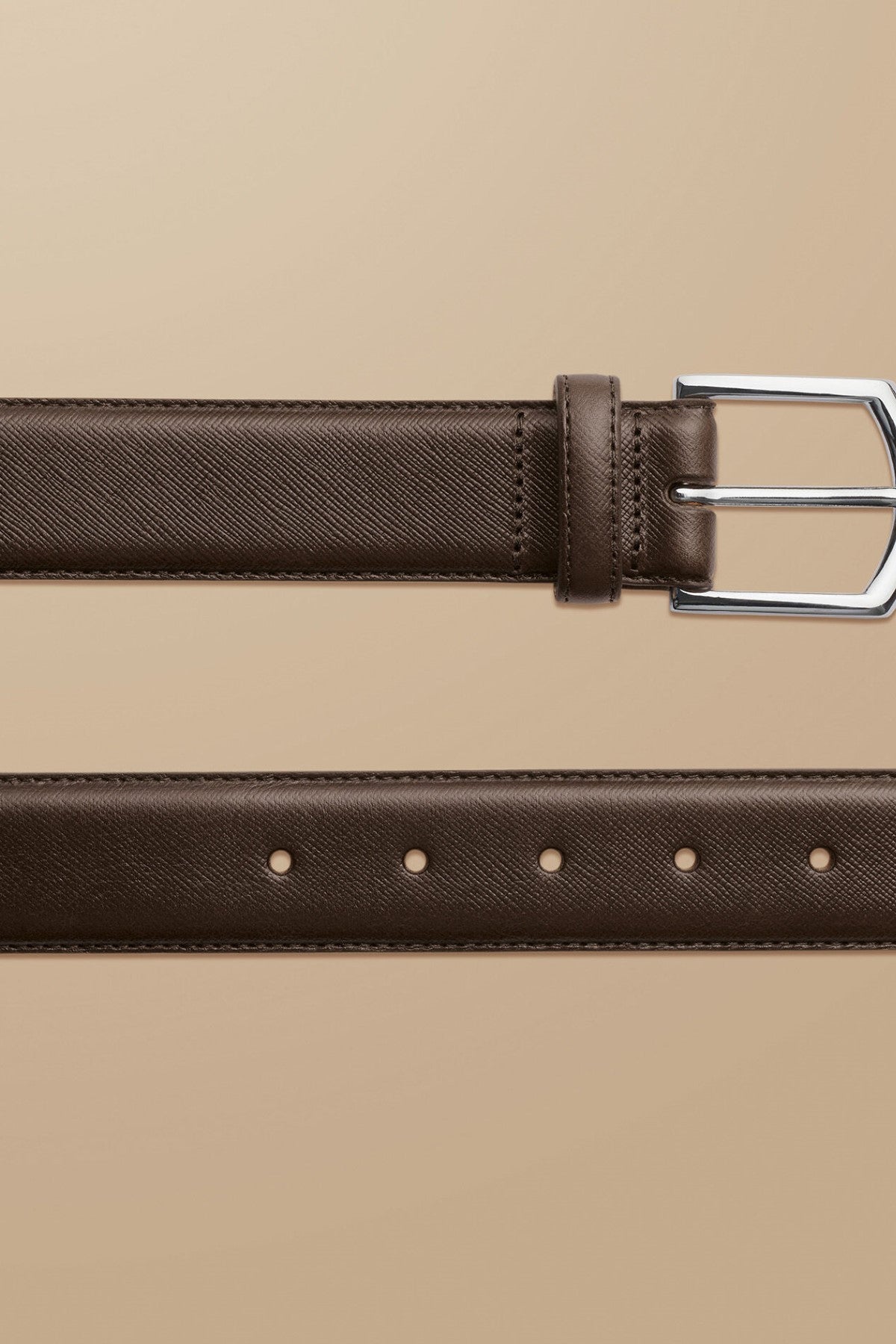Dark Chocolate Brown Saffiano Print Made In England Formal Belt