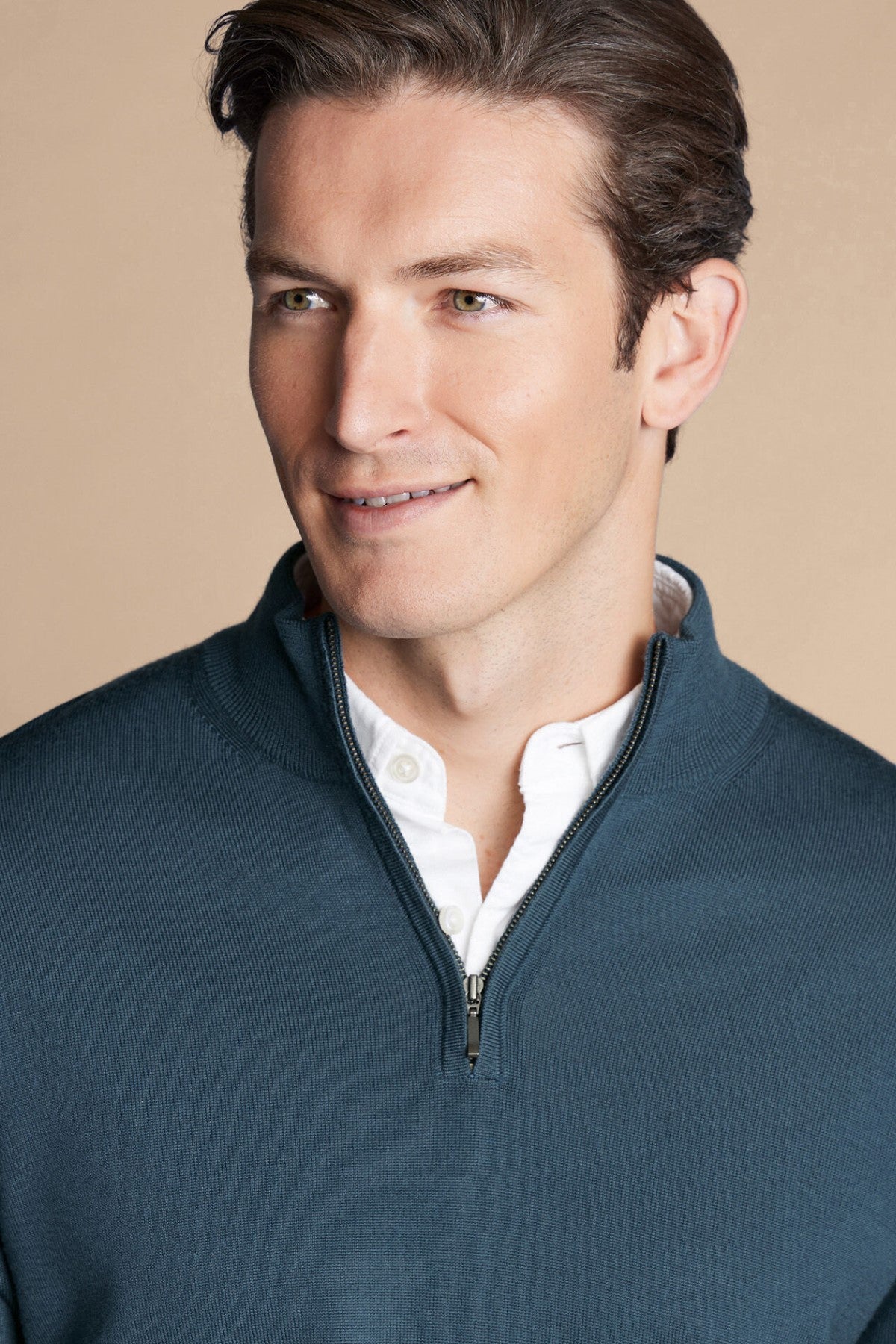 Petrol Blue Merino Zip Neck Jumper
