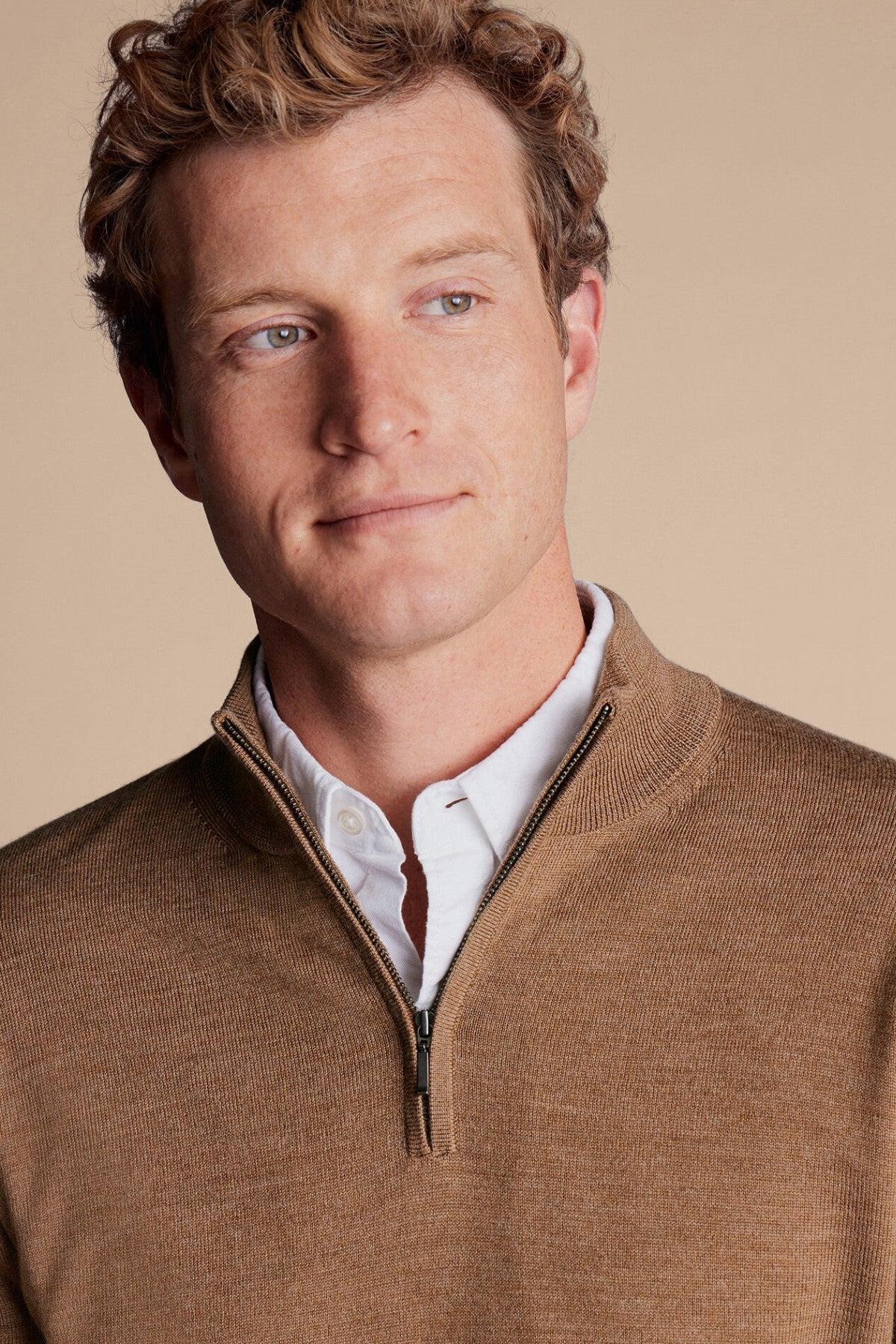 Sand Merino Zip Neck Jumper