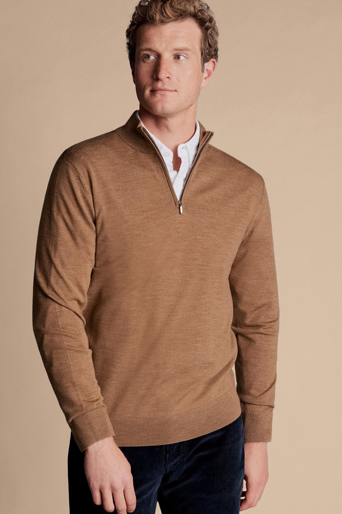 Sand Merino Zip Neck Jumper