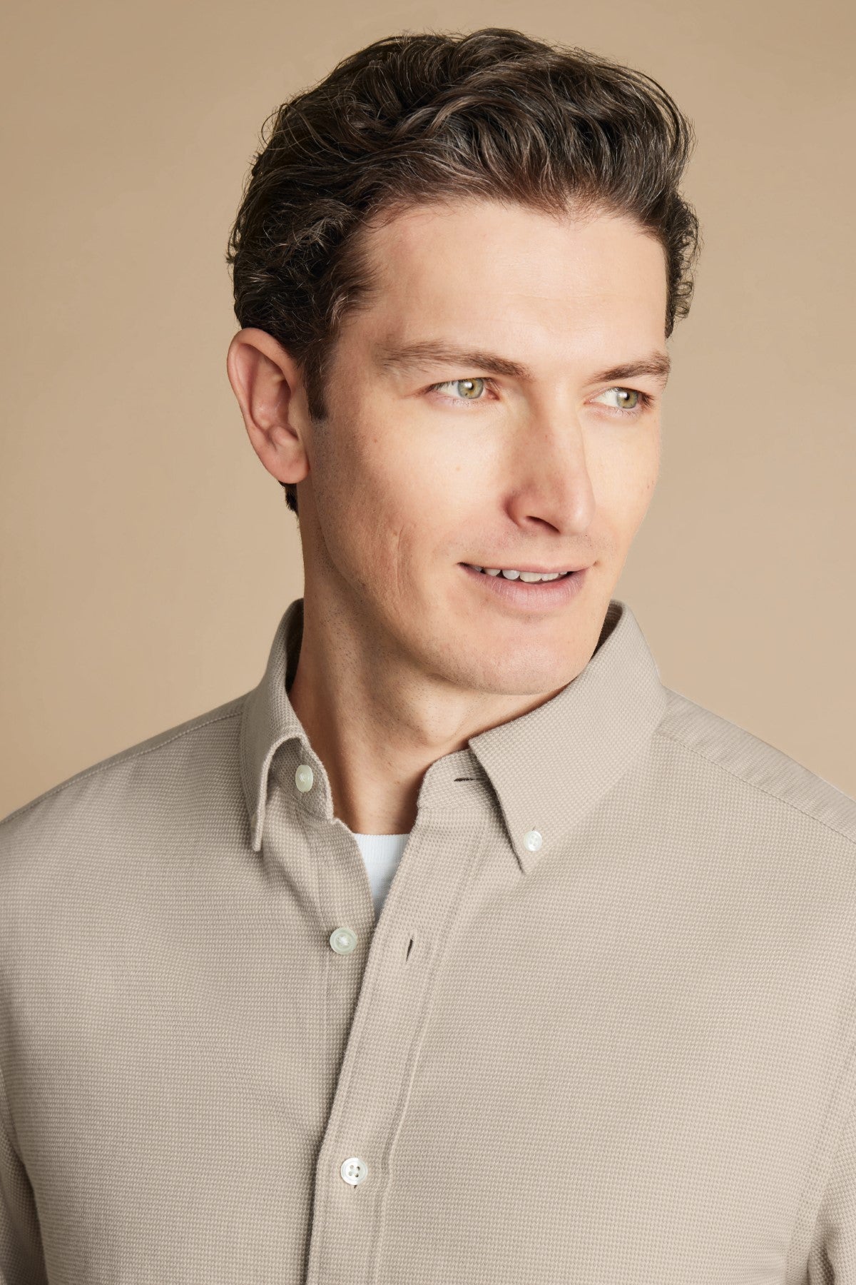 Taupe Puppytooth Dobby Flannel Slim Fit Shirt