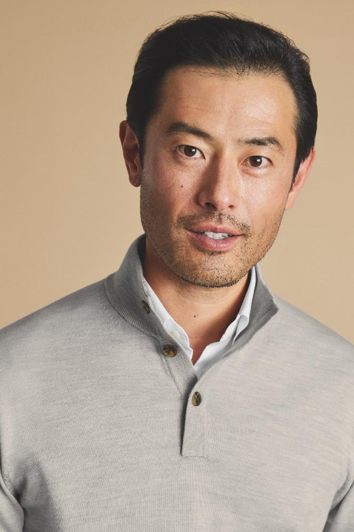 Silver Grey Pure Merino Button Neck Jumper