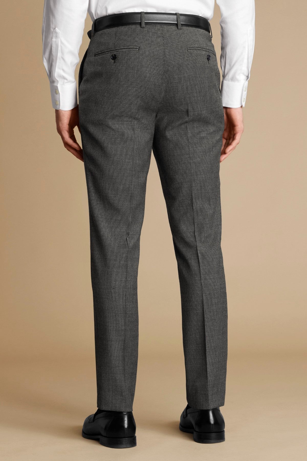 Slate Grey Puppytooth Wool Stretch Slim Fit Trousers