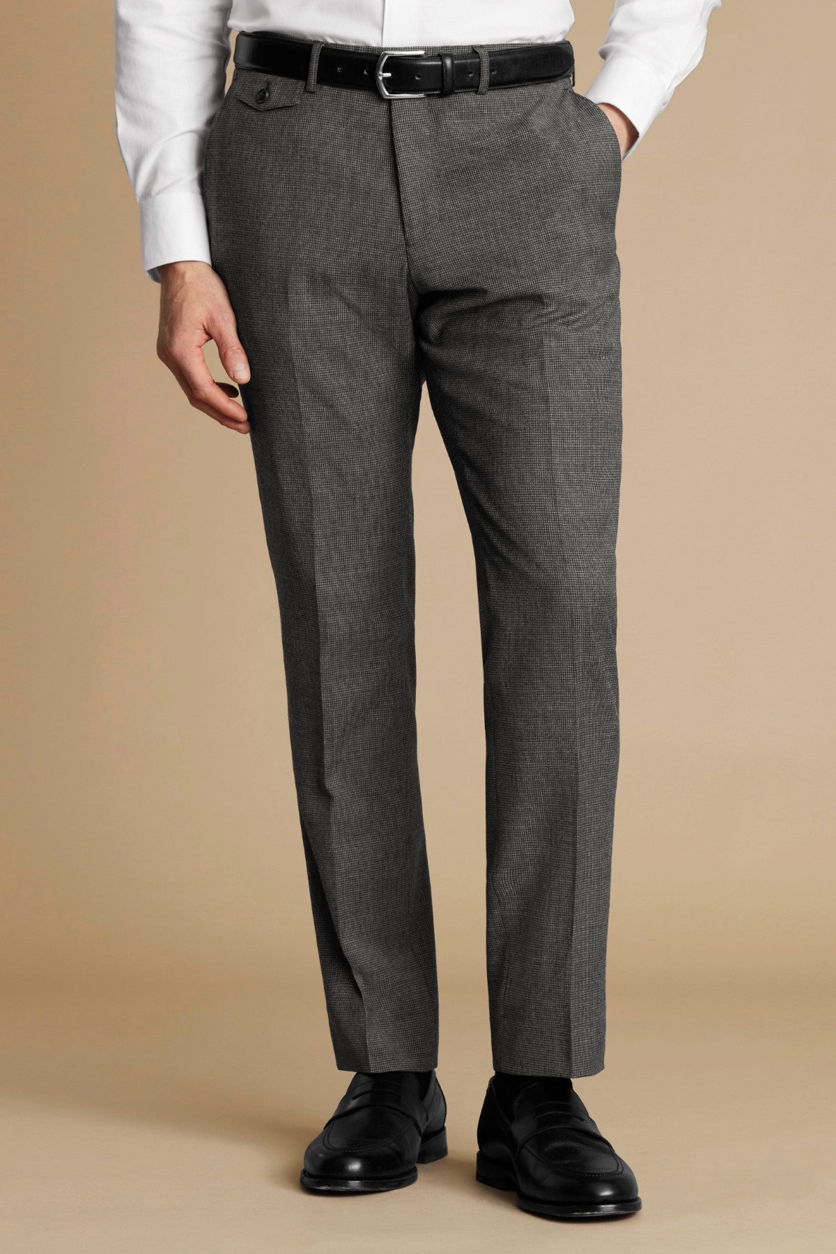 Slate Grey Puppytooth Wool Stretch Slim Fit Trousers