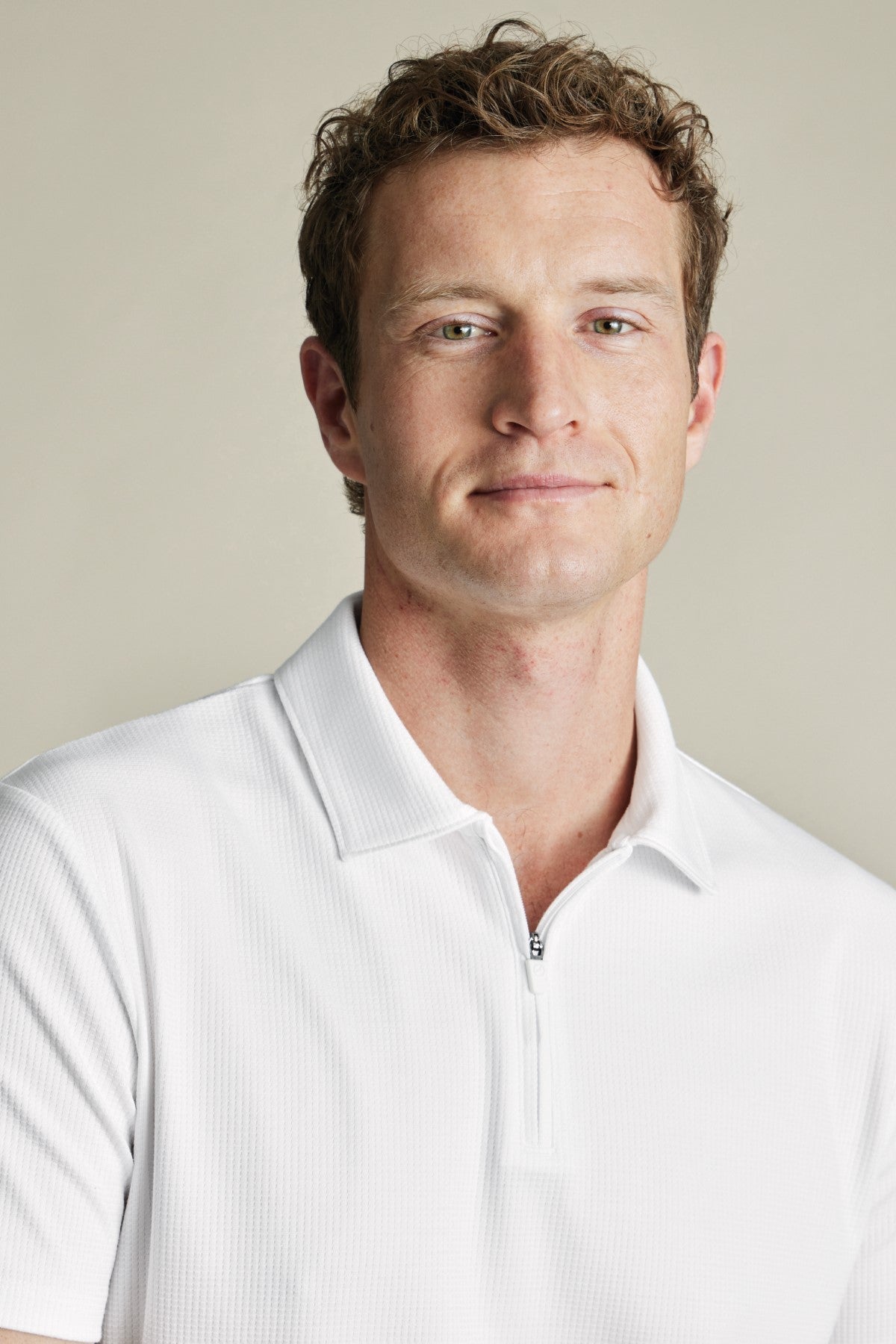 White Short Sleeve Textured Zip Performance Polo